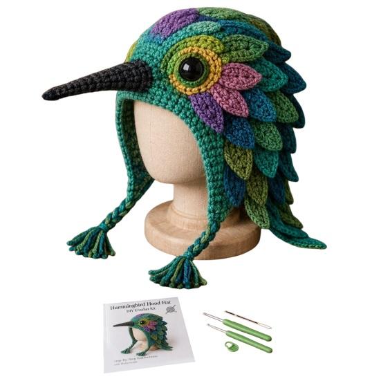 Beginner Friendly Crochet Tools Animal Hood Hat Kit, DIY Earflap Project for Weekend Cute Craft Kit Beginners, Handmade Winter Headwear Learn