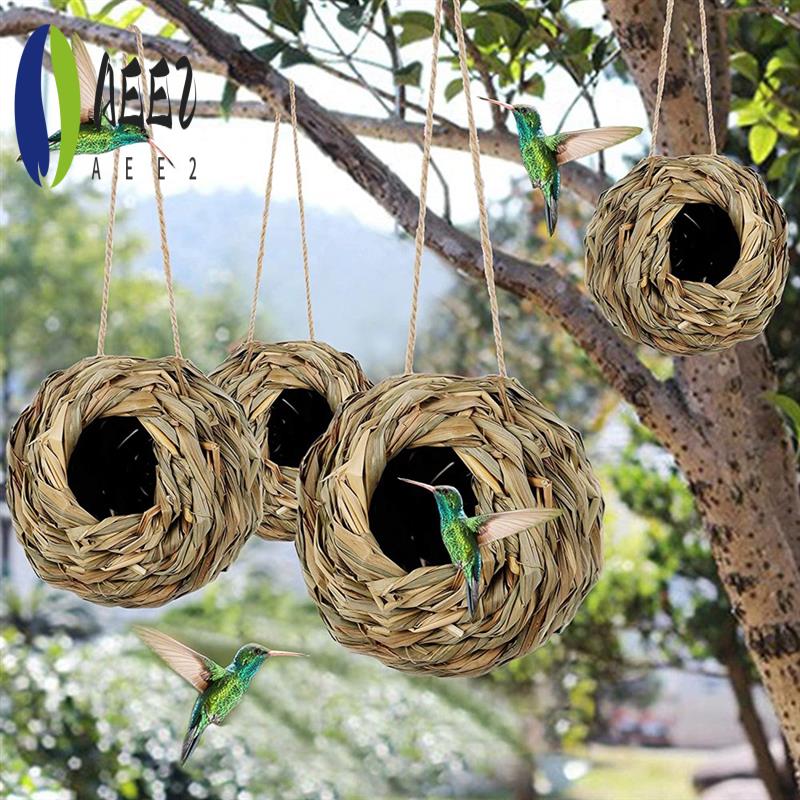 

AEE2-4Pack Hanging Bird Nest House For Outside,Hand Woven Made Of Natural Grass 12 X 12Cm For Gardens,Balconies,Tree Trunks