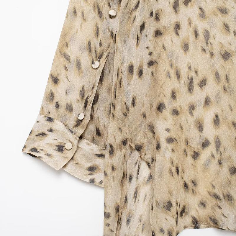 Women Fashion Printed Single Breasted Blouse Vintage Lapel Neck Long Sleeves Female Chic Lady Shirts