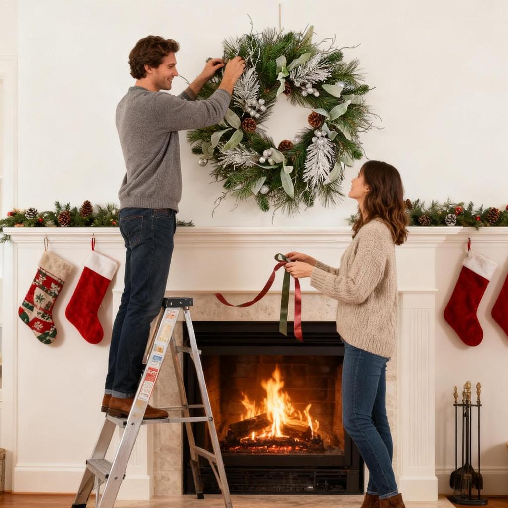 Christmas Wreath Outdoor Realistic Holiday Ornament Artificial Door Christmas Pine Wreath For Outdoor Window Mantel Restaurant