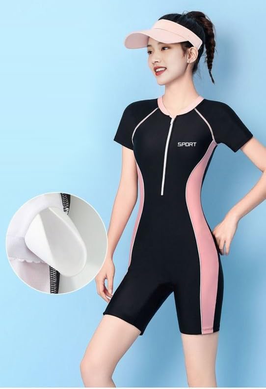 [VOKLLIYU] Women's Swimsuit, Short Sleeve One-Piece, Soft To the Touch, Slimming and Body-Shaping Swimsuit, UPF50+, for Pool, Travel, Beach, Hot Sprin