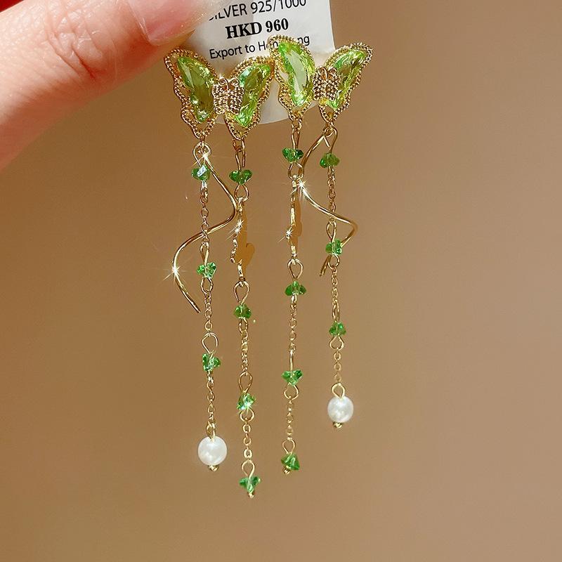 

Нишевые Роскошные Серебряные Серьги-подвески с Бабочкой, Цирконом, Жемчугом и Кисточками – Элегантные Украшения для Женщин