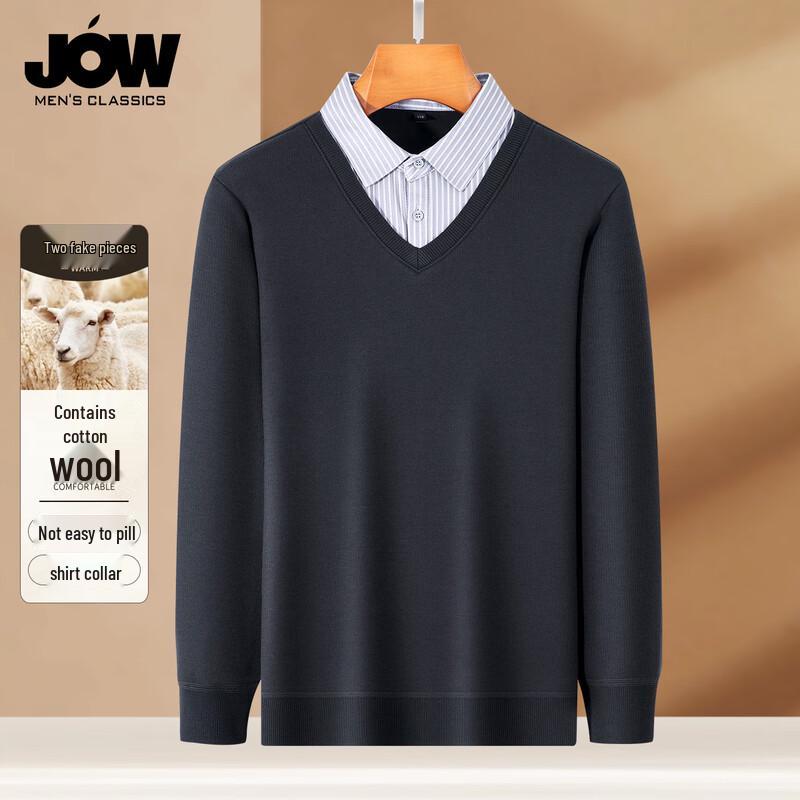 

JOW Men s Faux Two-Piece Wool Blend Fleece Lined Sweater 2XL