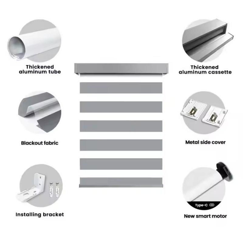 China Factory Wholesal 100% Blackout Day And Night Dual Shade WiFi APP Remote Control Smart Motorized Zebra Blinds For Window