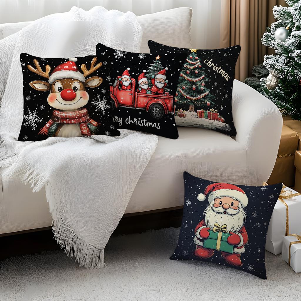 Santa Claus Elk Christmas Tree Pillowcase Bedroom Sofa Cushion Cover 100% Polyester Living Room Cushion Pillowcase Home Decor