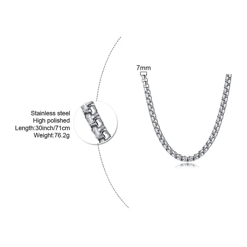 Men's Round Box Chain, Stainless Steel Chain Collar, Jewelry Gift Suitable for Both Men and Women