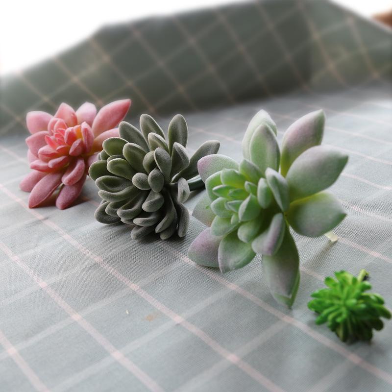 Realistic Flocked Succulents: Small Artificial Green Plant Wall Decor for Interiors