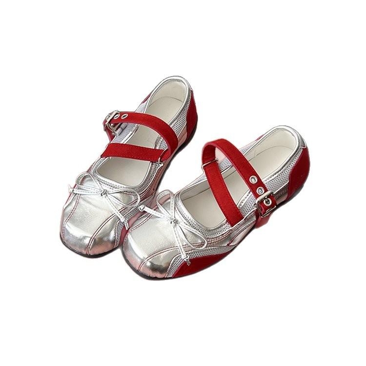 Silver Platform Single Shoes Women's 2025 Vintage Mary Jane Versatile Leather Bow Ballet Flats Women