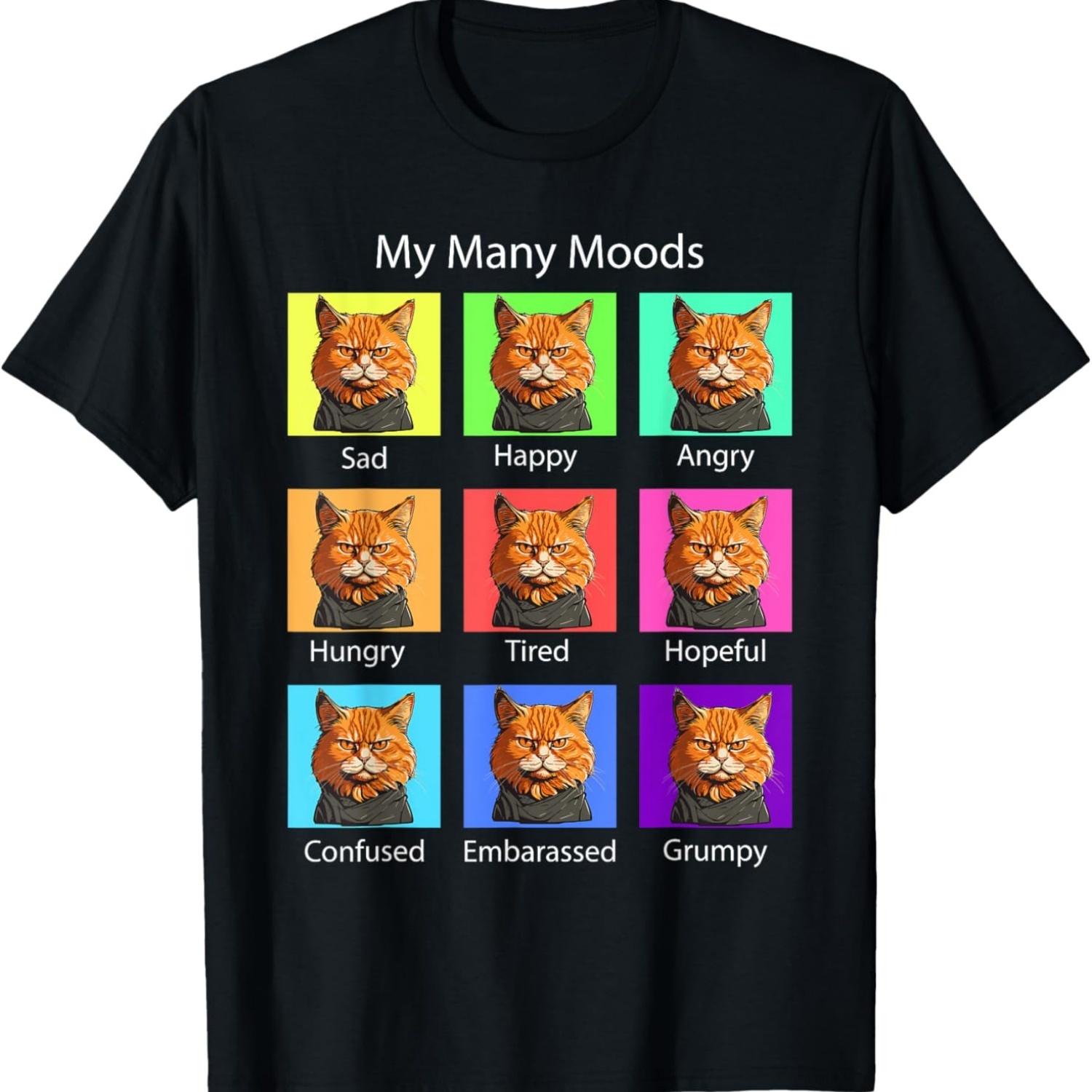 My Many Moods Funny Cat Grumpy Face - Kitten Cat Lover T-Shirt S чёрный