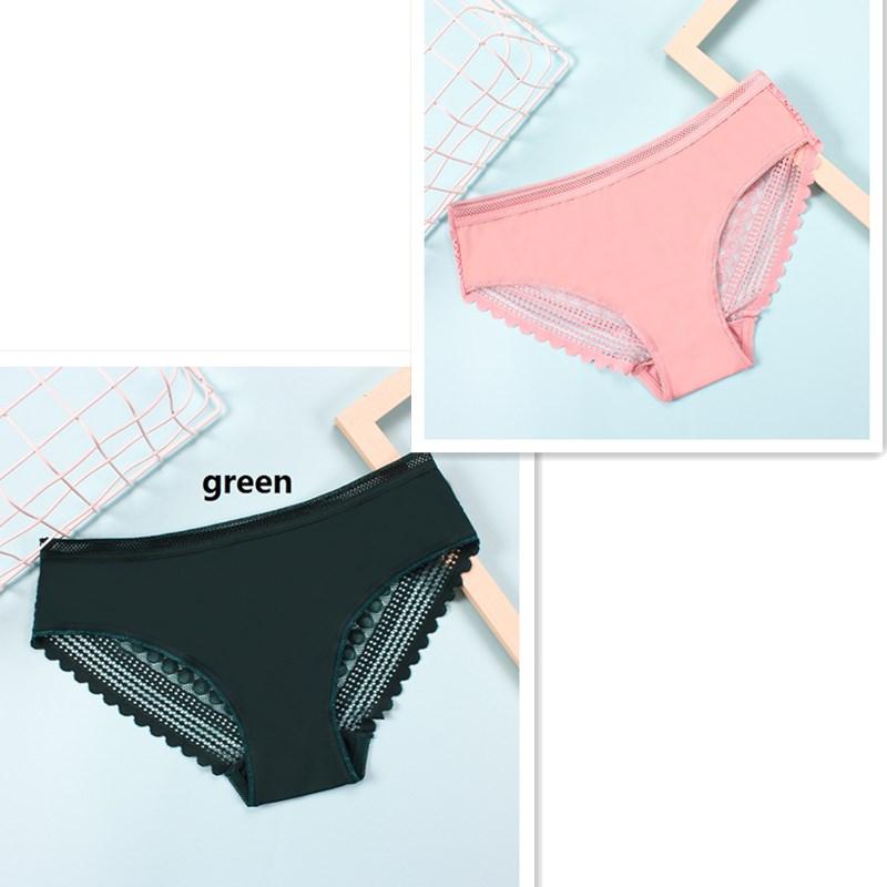 Low Waisted Women's Triangle Panties Ice Silk Stripes Seamless Large Size Sexy Lace Transparent Underwear