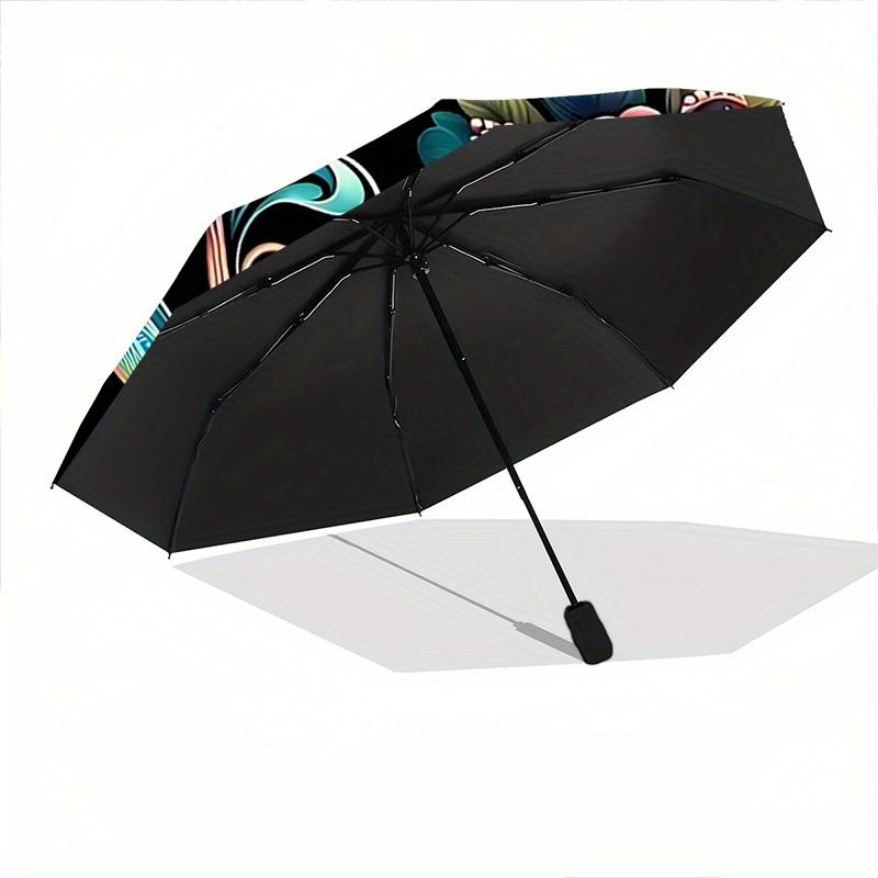 1pc Colorful Hummingbird with Floral Fantasy Pattern Beautiful Looking Automatic Folding Umbrella, 3 Folding, 8 Iron Frame Design, Durable and Su