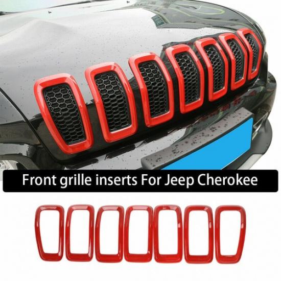 Auto Frontgrill Einsatz Netzgrill Abdeckung Zubehör für Jeep Cherokee 14+ Rot