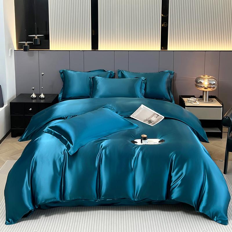 Solid Satin Bedding Set Soft Smooth Duvet Cover Sheet Pillowcase For Twin Full Queen King Size Beds