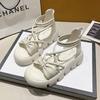 Sandals for Woman High Heels Women's Shoes Bow Summer 2025 Zip Footwear Heeled Platform Roman Style Pumps The Best H Daily Shoe