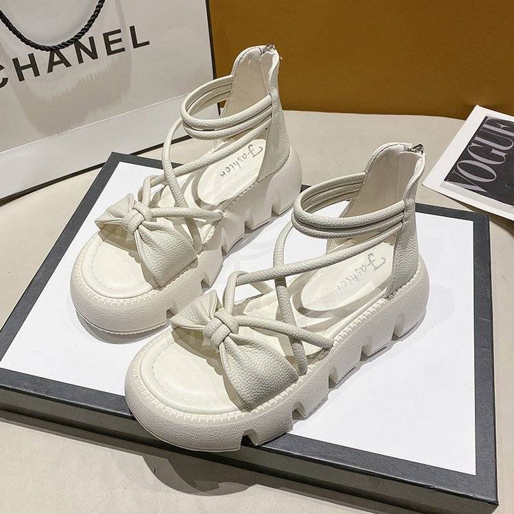 Sandals for Woman High Heels Women's Shoes Bow Summer 2025 Zip Footwear Heeled Platform Roman Style Pumps The Best H Daily Shoe