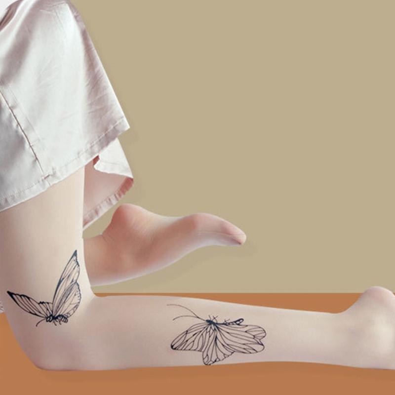Black Socks Leggings Pantyhose Comfortable Seamless Sheer Tight Butterfly Print Hose Lace Stockings for Women Girl Teen