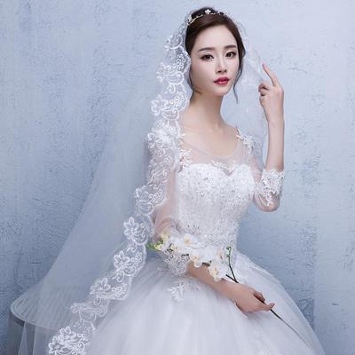 Velo da Sposa con Bordi in Pizzo - Copricapo a Strato Singolo in Tulle Liscio