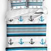 Set Biancheria da Letto Blu con Ancora a Strisce 3pz Ragazzi Ragazze Copripiumino Federa Bambini Adulti Coperta Trapuntata Set Matrimoniale Tessile per la Casa