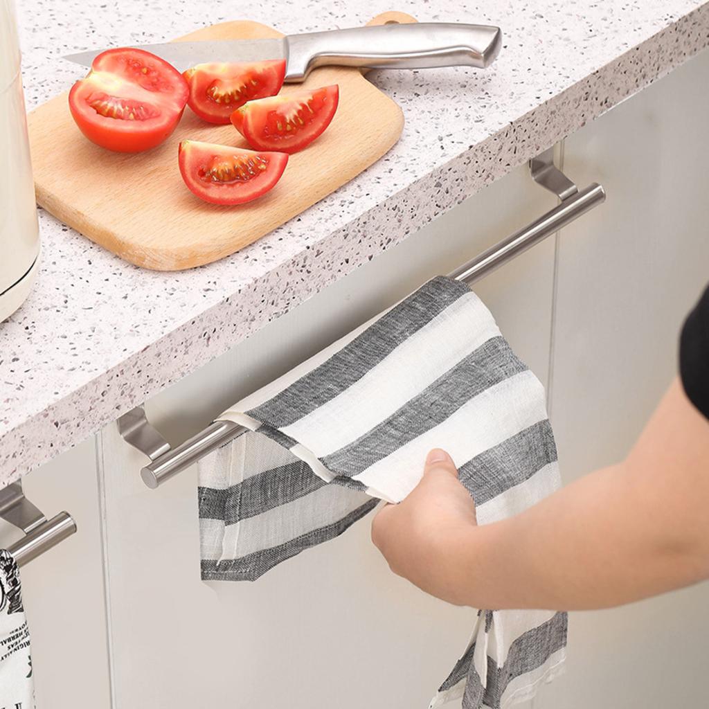 Multi-purpose Towel Rack Stainless Steel Single Pole Towel Rack  Punching Cabinet Door Back Rag Hanging Rack Towel