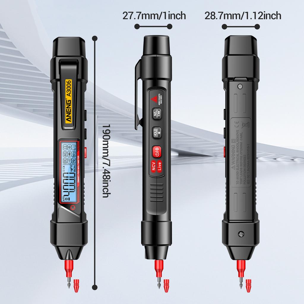 A3006 Pen Type Digital Multimeter 4000 Count AC DC Voltage Tester Zero Fire Line Detector Resistance Capacitance and Diode Testing Electric Too