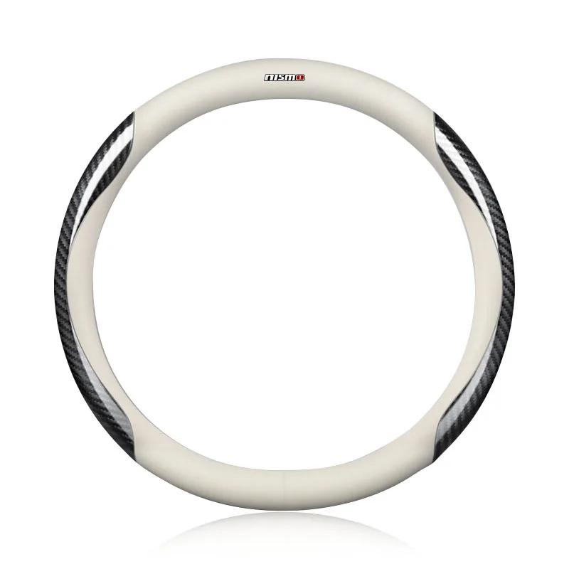 Leather Carbon Fiber Car Steering Wheel Cover Accessories For Nismo Logo Emblem R34 GTR Nissan Tiida Sylphy Teana X Trail T32