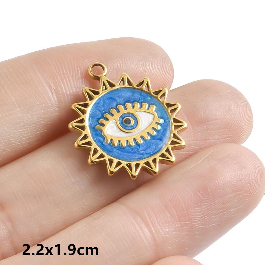 Hand Drip Oil Blue Sun Eye Pendant Rhinestone Stainless Steel Evil/Turkish Eye Charms For Jewelry Making Supplies Charm Material
