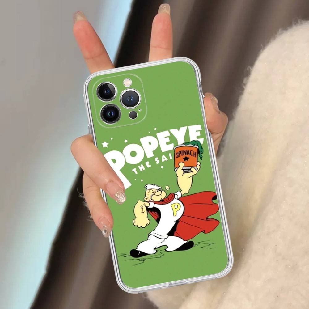 Classic P-Popeye Comics Animation Phone Case For iPhone 17 16 15 14 13 11 12 Pro Max 16 Plus Transparent