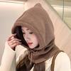 Winter Hooded Neck Collar Knitted Hats Women Men Pullover Balaclava Warm Ring Scarf Beanie Adjustable Drawstring One-Piece Caps