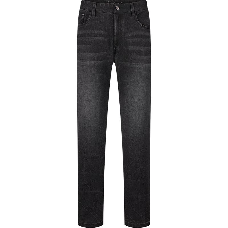 Qipai Men's Jacquard Denim Stretch Straight-Leg Jeans