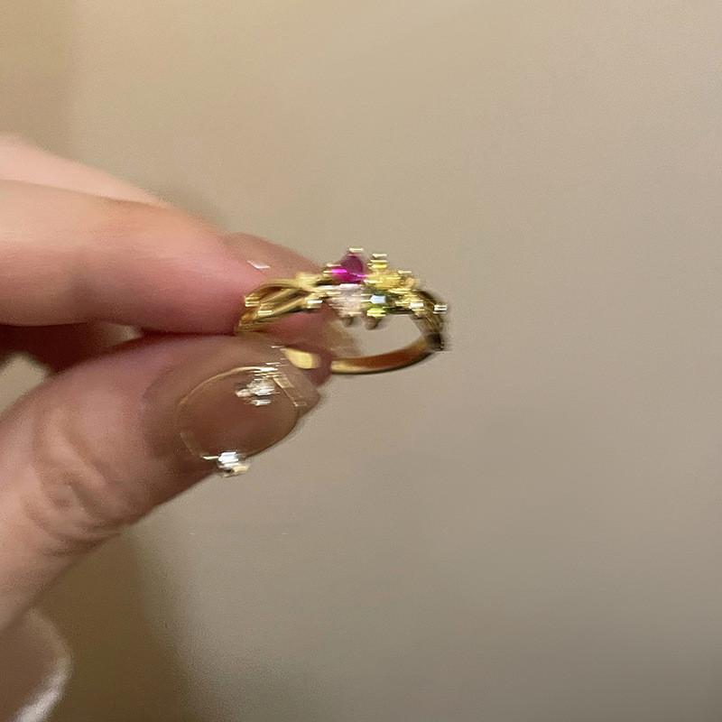 Chic Geometric Adjustable Copper Ring For Women Featuring Colorful Zirconia Stones