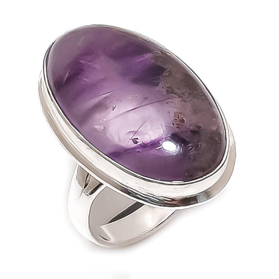 Natural Sage Amethyst Gemstone 925 Sterling Silver Jewelry Ring Size 8 t3J78