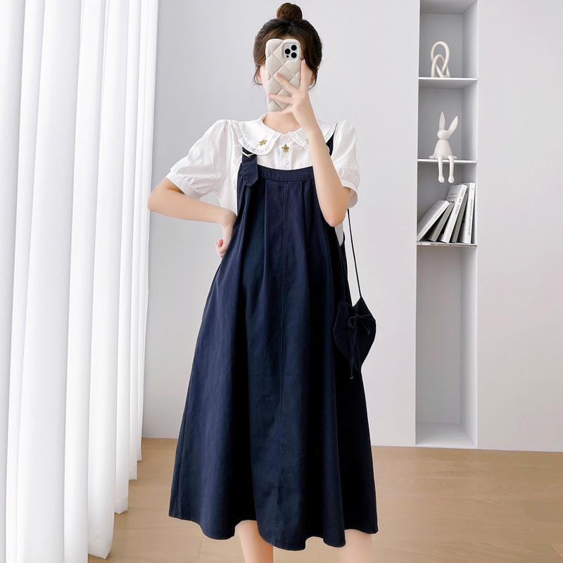 

2025 Spring/Summer Plus Size Korean Style Maternity Two-Piece Camisole Dress & Shirt Set Large