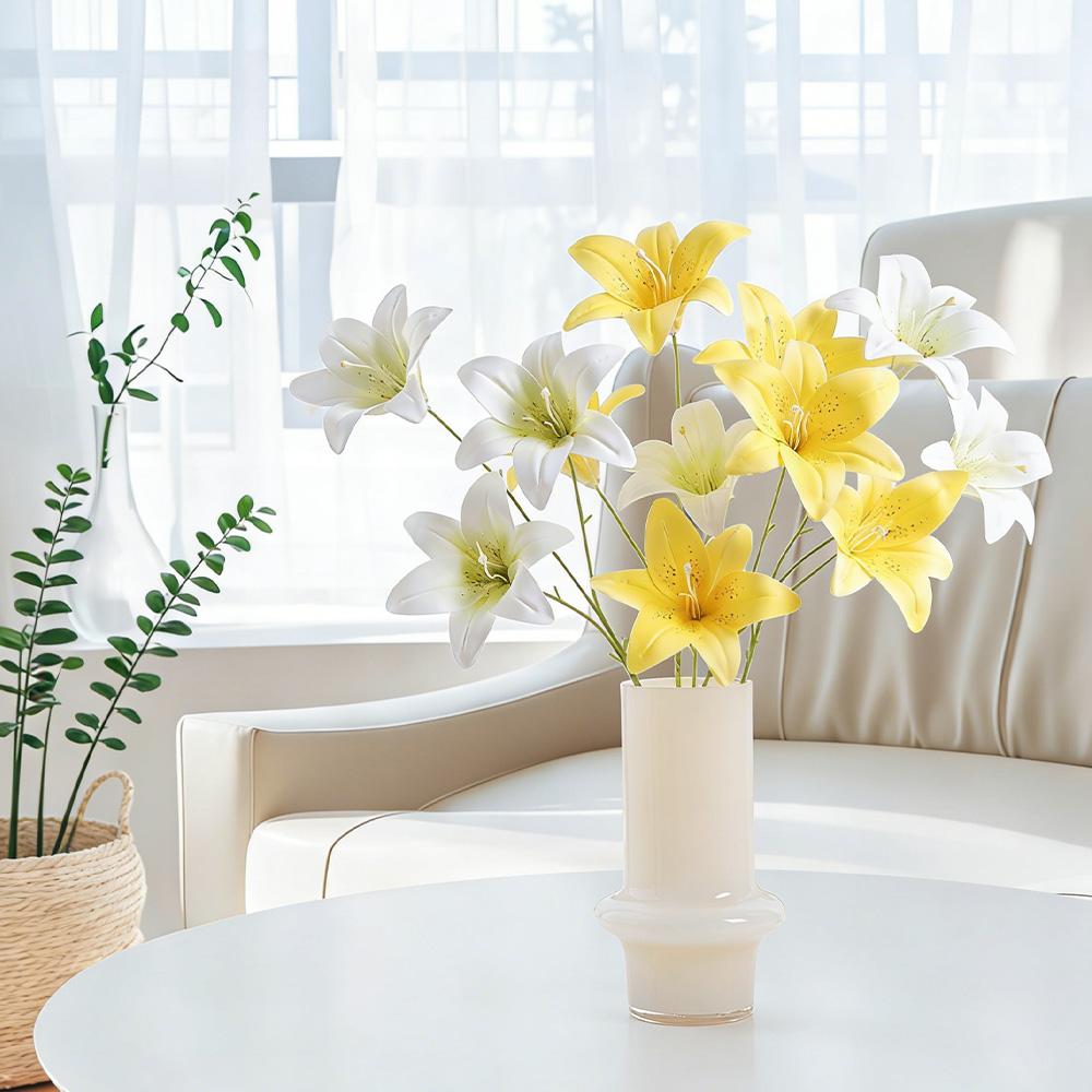 1Pcs Lily Artificial Flowers Bouquet Silk Fake Flower for Home Room Decor Garden Wedding Marriage Decoration Vase Party Supplies