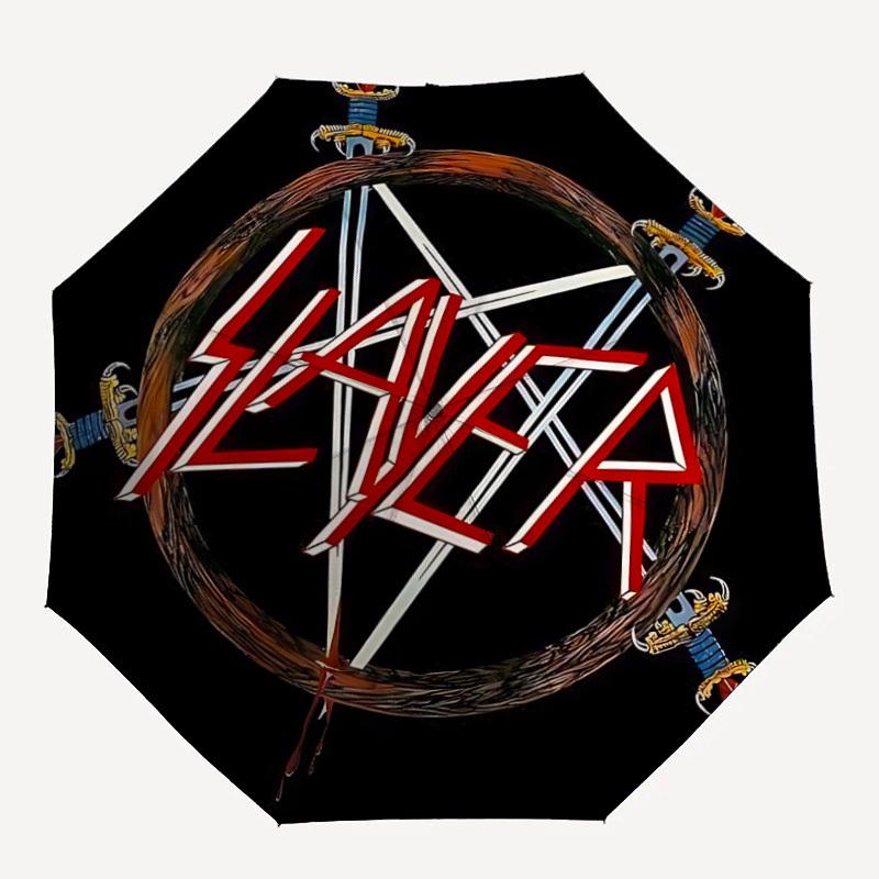 

1PC Slayer Music Automatic Umbrella 8 Ribs Portable Folding Black Iron Frame for Outdoor, Beach, Travel, Beach Umbrella 0905208