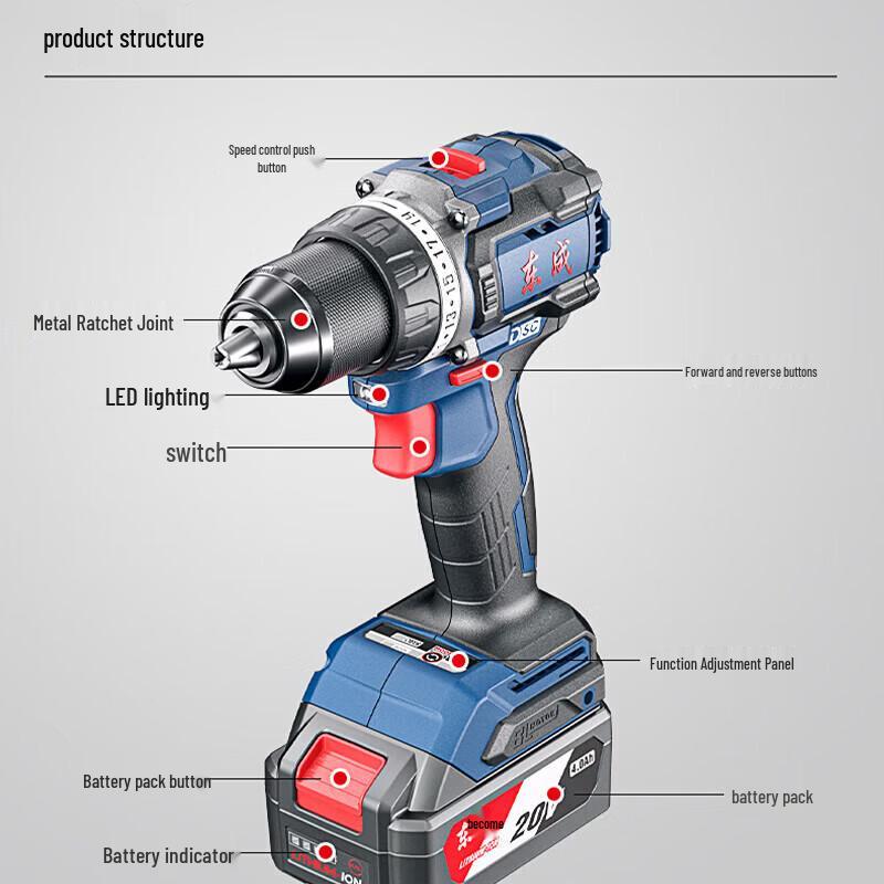 Dongcheng 20V Cordless Brushless Impact Drill Driver DCJZ2090i CN Plug (adapter Included)