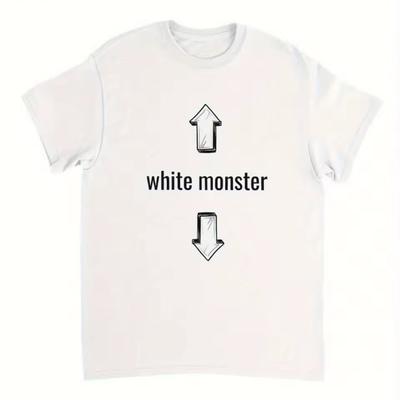 Herren Weiß Lustiges Meme T-Shirt Weißes Monster Muster Druck Rundhals Kurzarm T-Shirt Atmungsaktives Freizeitshirt