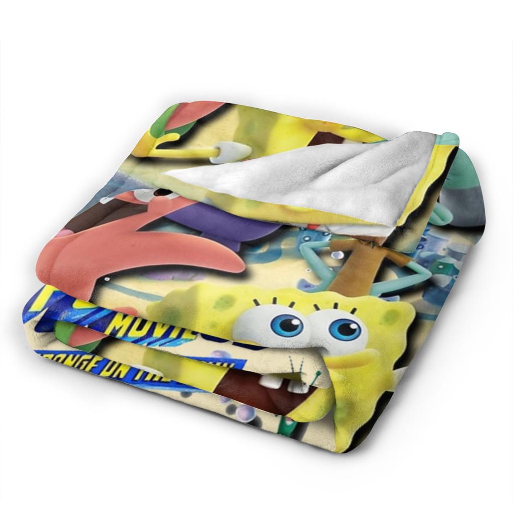 Cartoon SpongeBob SquarePants Movie Group Poster Blankets  Flannel Novelty Breathable Throw Blankets for Home Restaurant  Winter