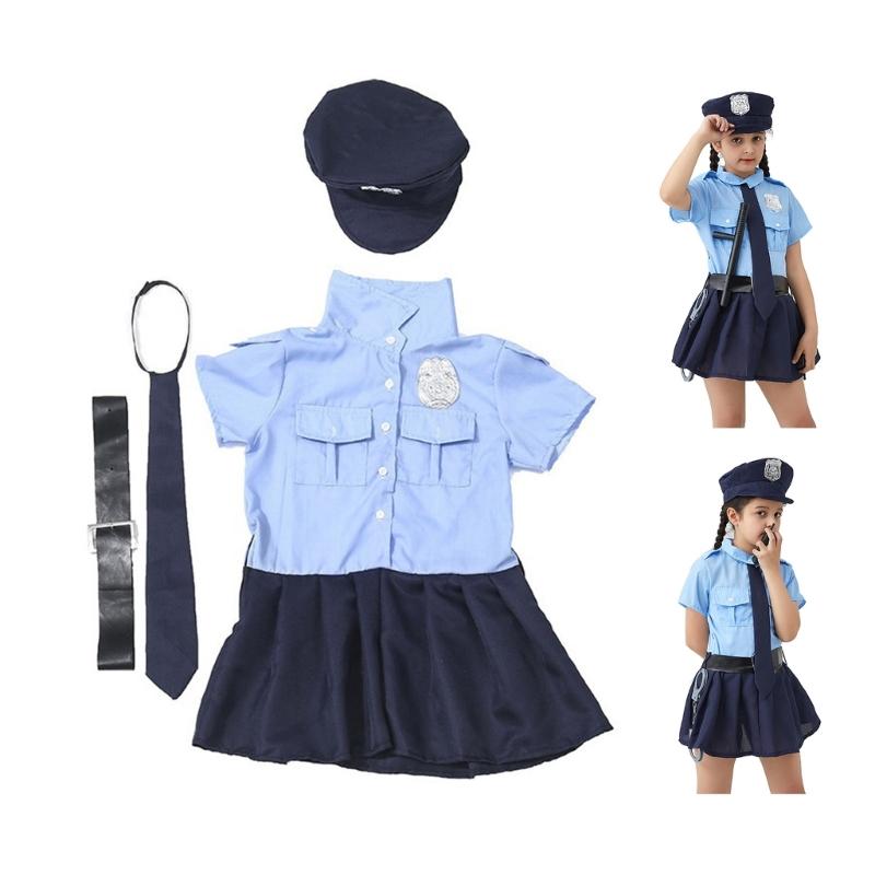 Polizistenkostüm Polizisten Cop Kostüm Polizei Hut Kleid Gürtel Fliege Set