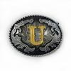Western Cowboy Ethnic-Style Oval Belt Buckle - English Letters & Tang Grass Pattern Alloy