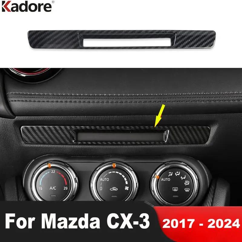 Car Center CD Switch Button Panel Cover Trim For Mazda CX-3 CX3 2017-    2024 Carbon Fiber Interior Accessories