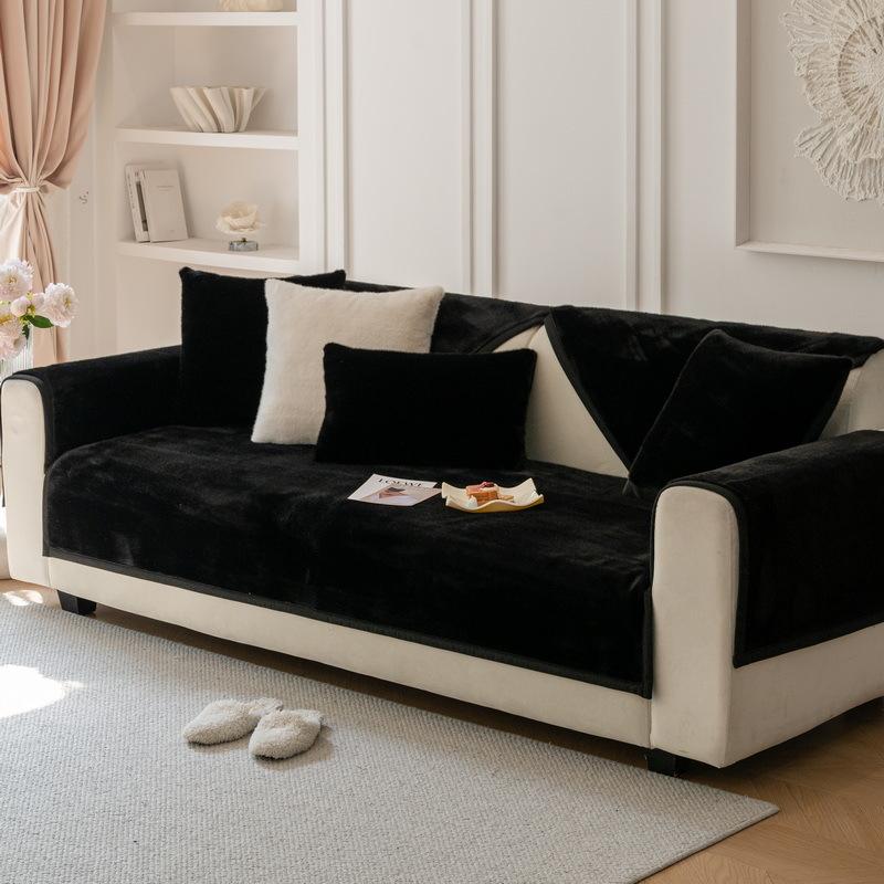 

Sofa Cushion Autumn And Winter Plush Thickened Leather Sofa Cover Winter Warm Fixed Non-Slip Solid Color Seat Cushion Cover Towel 70*70cm