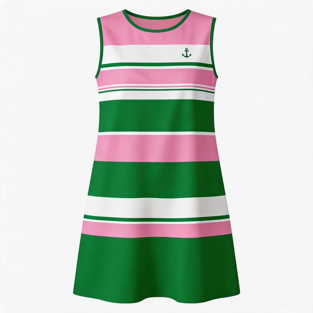 European and American style large size striped printing dress sleeveless back bow ruffle edge vacation style casual skirt