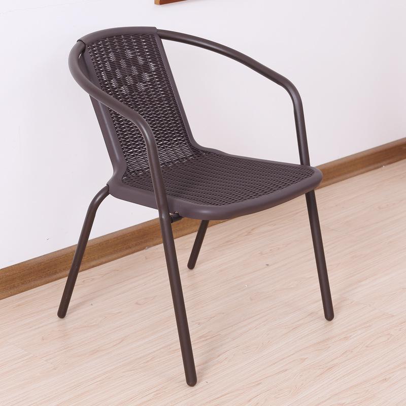 Outdoor Rattan-Style Stackable Patio Chair and Table Set, Wrought Iron Coffee Stool, Ideal for Courtyard or Balcony.