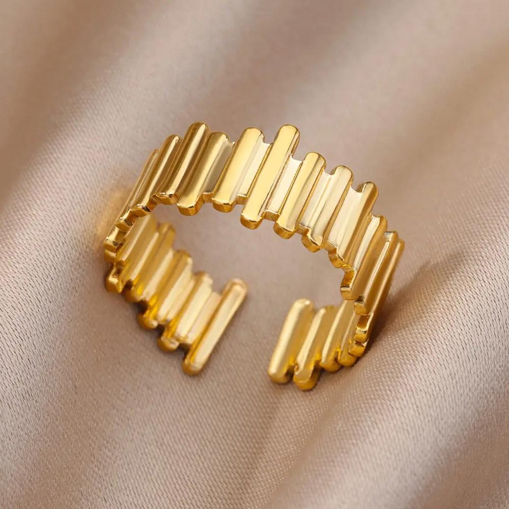 Stainless Steel Rings For Women Men Gold Color Hollow Wide Open Ring Female Male Fashion Wedding Party Finger Jewelry Gift