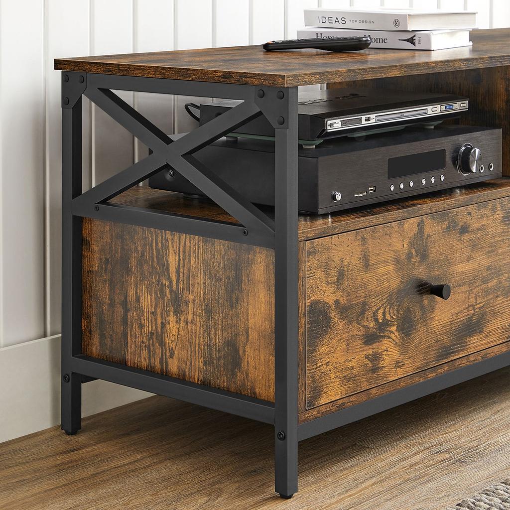 VASAGLE TV Cabinet, TV Unit for 55-Inch TV, Living Room, with 2 Drawers, 2 Storage Shelves, 120 x 40 x 50 cm, Steel Frame, Industrial Style