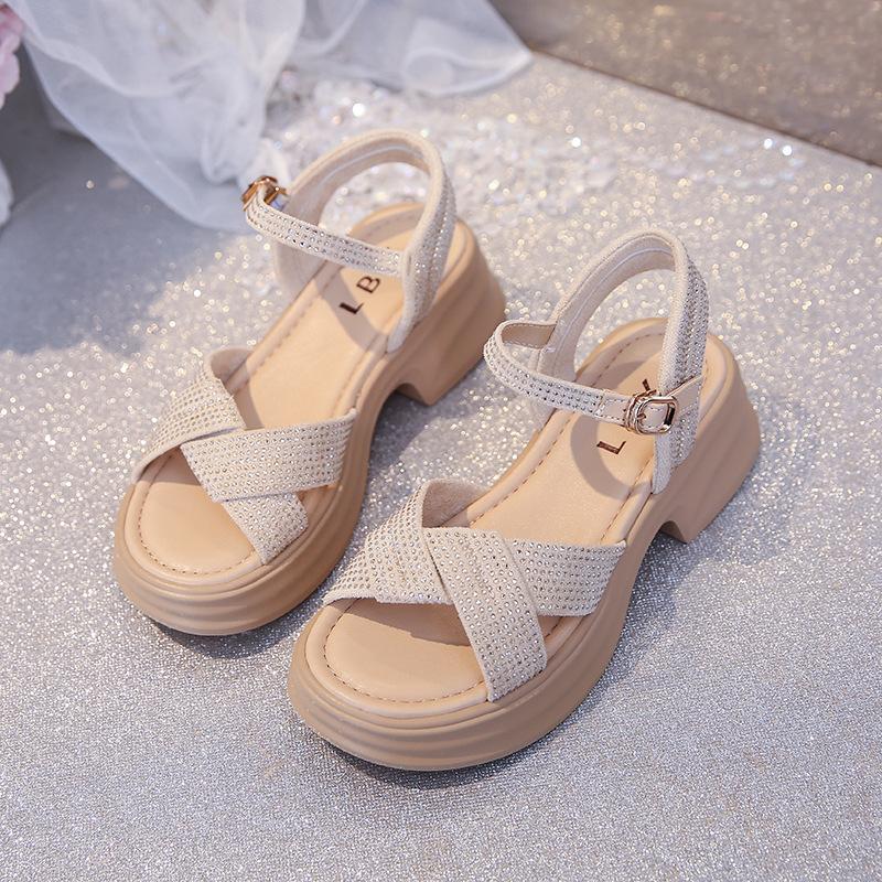 

Platform sandals women s fashion new versatile sandals women s open-toe cross strap 36 хаки