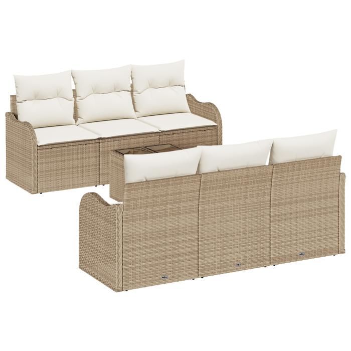 VidaXL Ensemble de Canapés de Jardin de 7 Pièces avec Coussins Beige en Rotin Synthétique 3345591