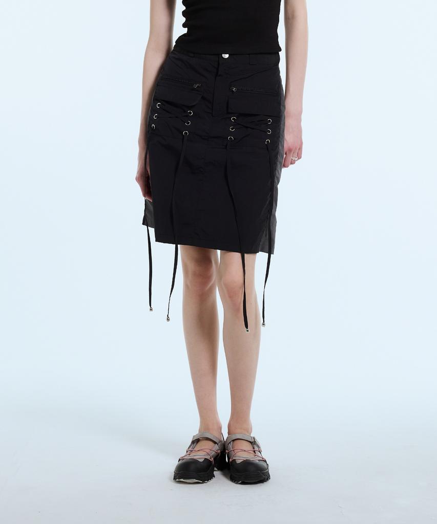 LARTIGENT L11 Eyelet Nylon Skirt(Black)
