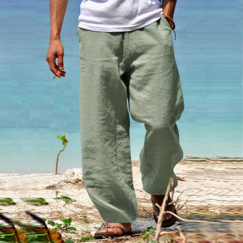 

Summer Men s Slacks Men s Solid Color Thin Cotton Hemp Casual Straight Pants Men XXXXL светло-зеленый