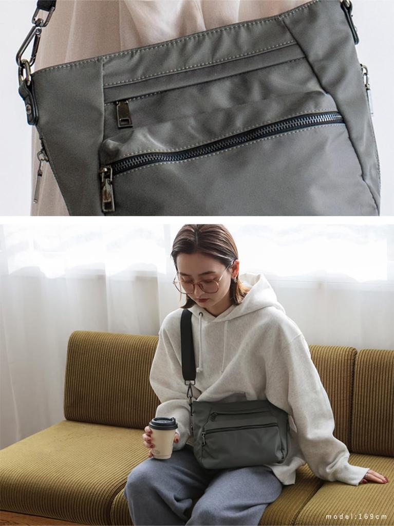 VITAFELICE Nylon Shoulder Bag for 10-Pocket Women, nsb-30012z (Gray)
